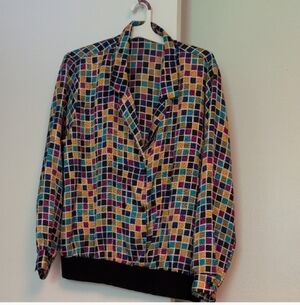 Vintage 80s Colorful Geometric Button-Up Top Size XXL